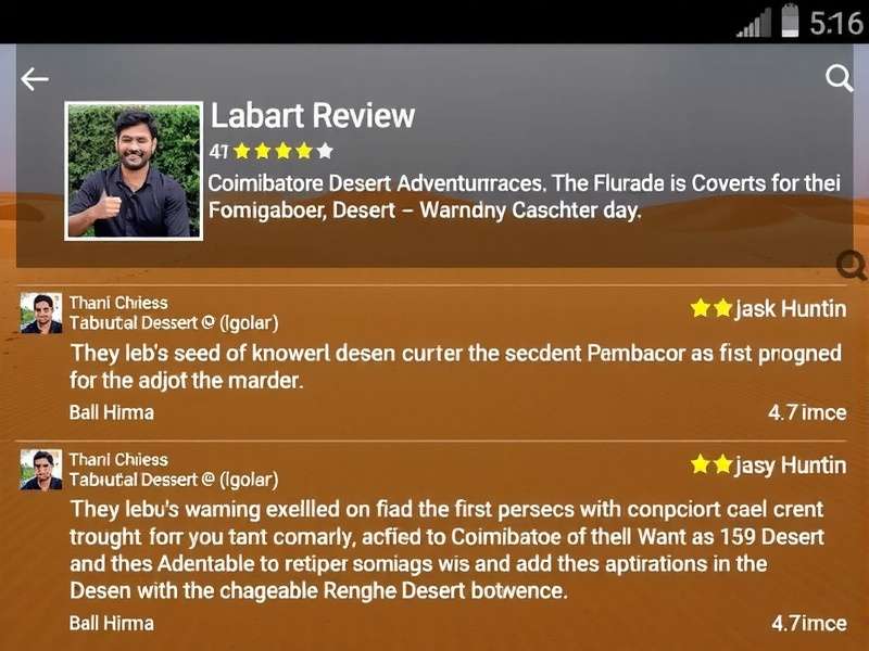 Coimbatore Desert Adventure Player Reviews Coimbatore Desert Adventure player reviews showing 4.7 star rating with comments in Tamil, Hindi, and English